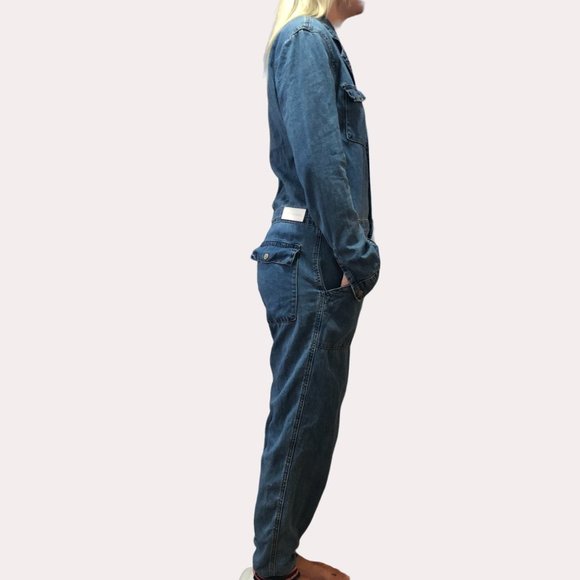 NEON Blonde Cotton Utility Boiler Denim Jumpsuit Size Medium - Picture 4 of 16